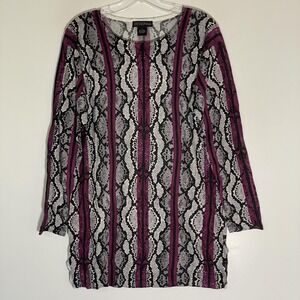 DESIGN365 Sweater Womens Medium Multicolor Snake Print Scoop Neck Long Sleeve